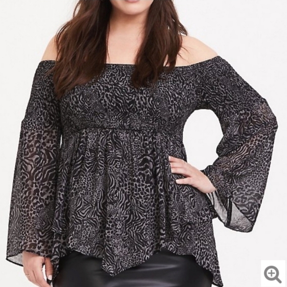torrid Tops - Torrid Black Animal Print Smocked Top